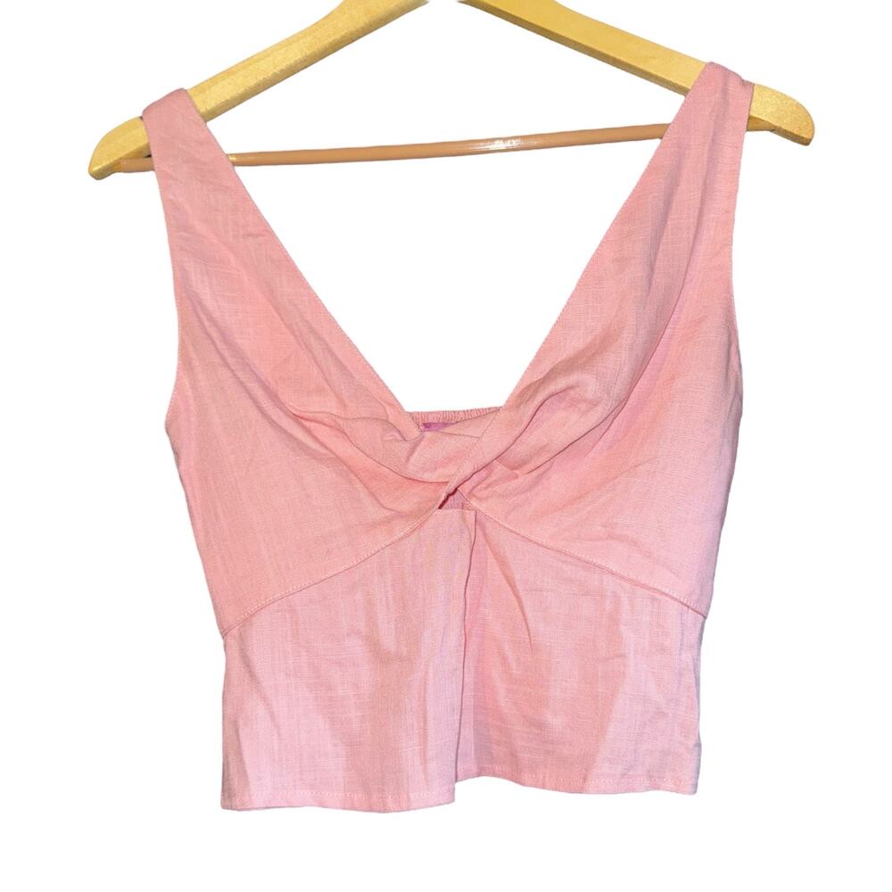 NWT Mi Ami Linen Blend Crop Top Womens Small Petal Pink Smocked Preppy Old Money